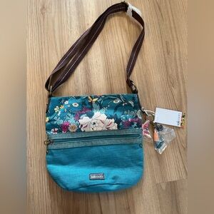 Sakroots Artist Circle Elsa Small Hobo Crossbody Bag in Flower Power Teal
